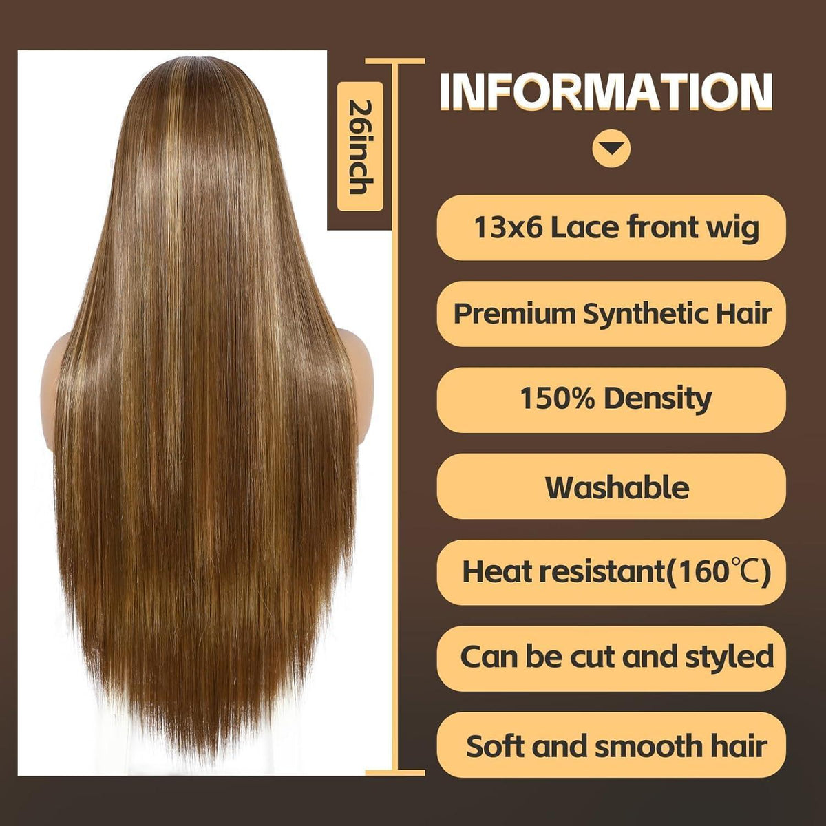 Lange gerade Perücke hellbraun 13x6 Lace Front Perücke