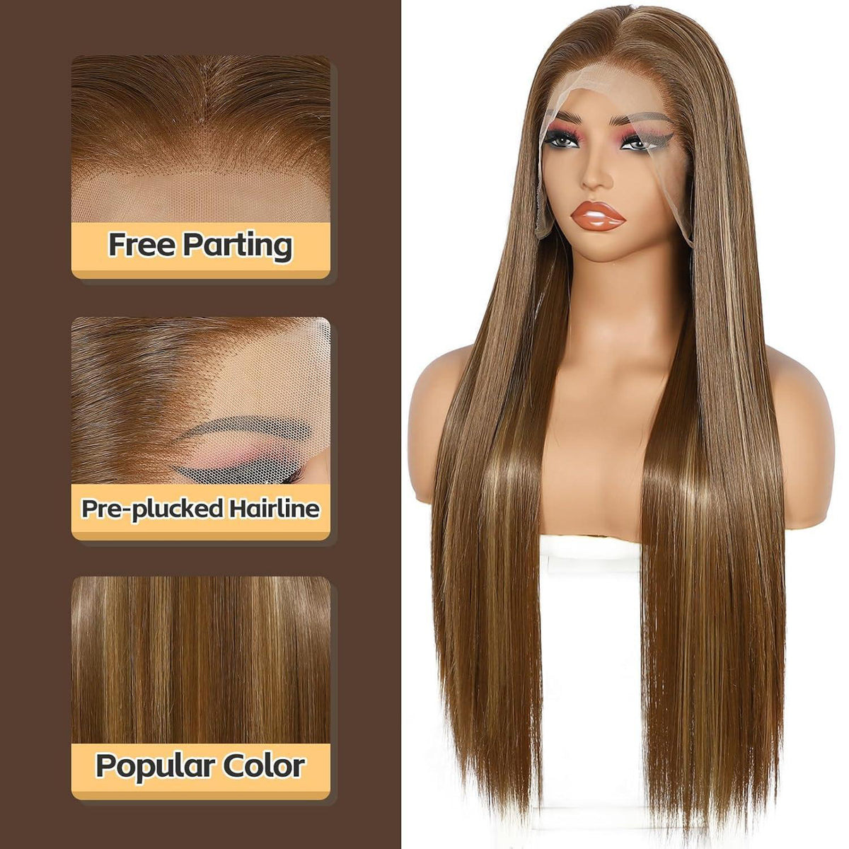 Lange gerade Perücke hellbraun 13x6 Lace Front Perücke