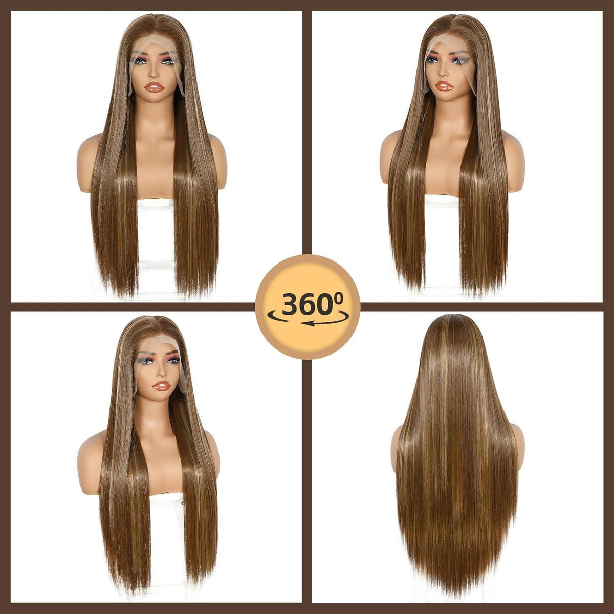 Lange gerade Perücke hellbraun 13x6 Lace Front Perücke