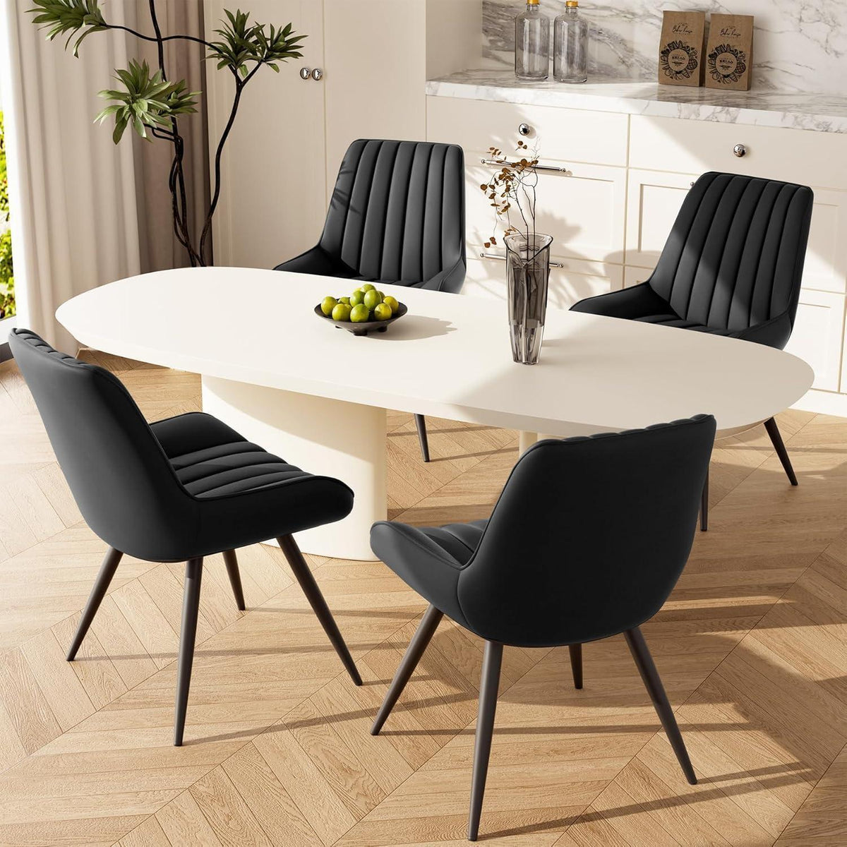 Esszimmerstühle 2er Set | Polsterstühle mit Sitzkissen Schwarz