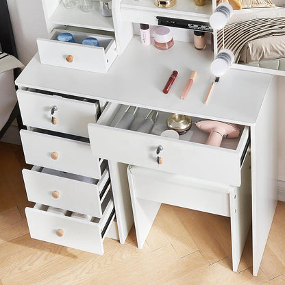 Schminktisch mit LED-Beleuchtung, Hocker und