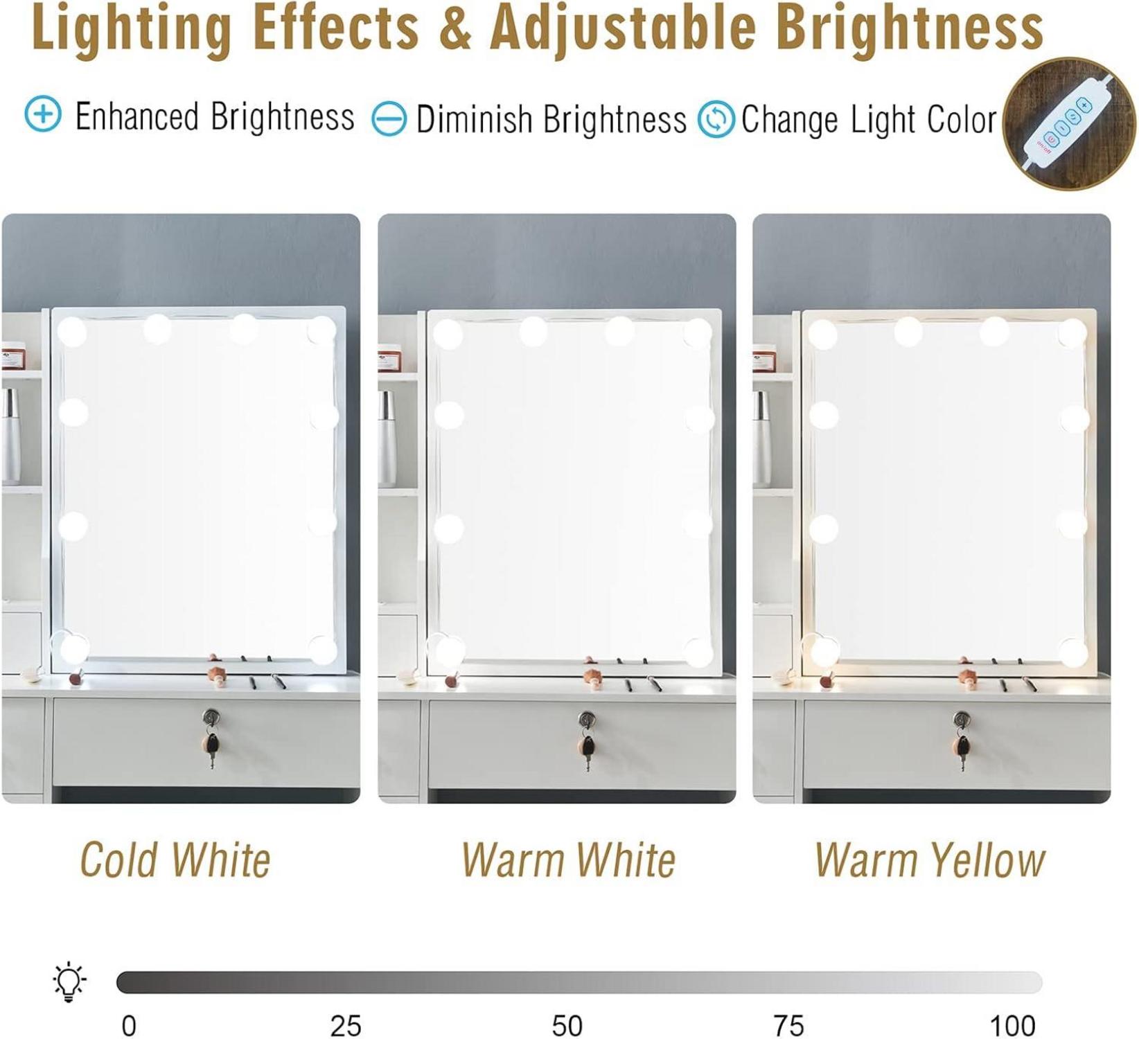 Schminktisch LED Beleuchtung Hocker Weiß 36x80x131cm
