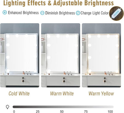 Schminktisch LED Beleuchtung Hocker Weiß 36x80x131cm