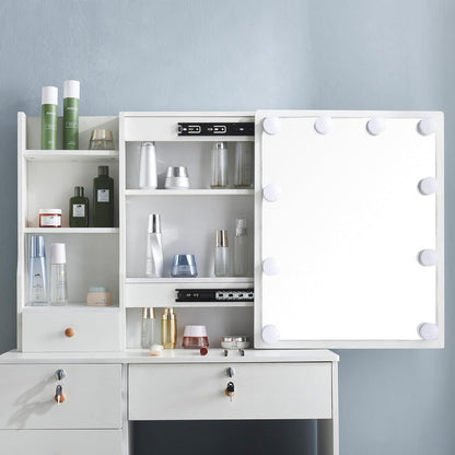 Schminktisch mit LED-Beleuchtung, Schubladen, Ablagen & Hocker