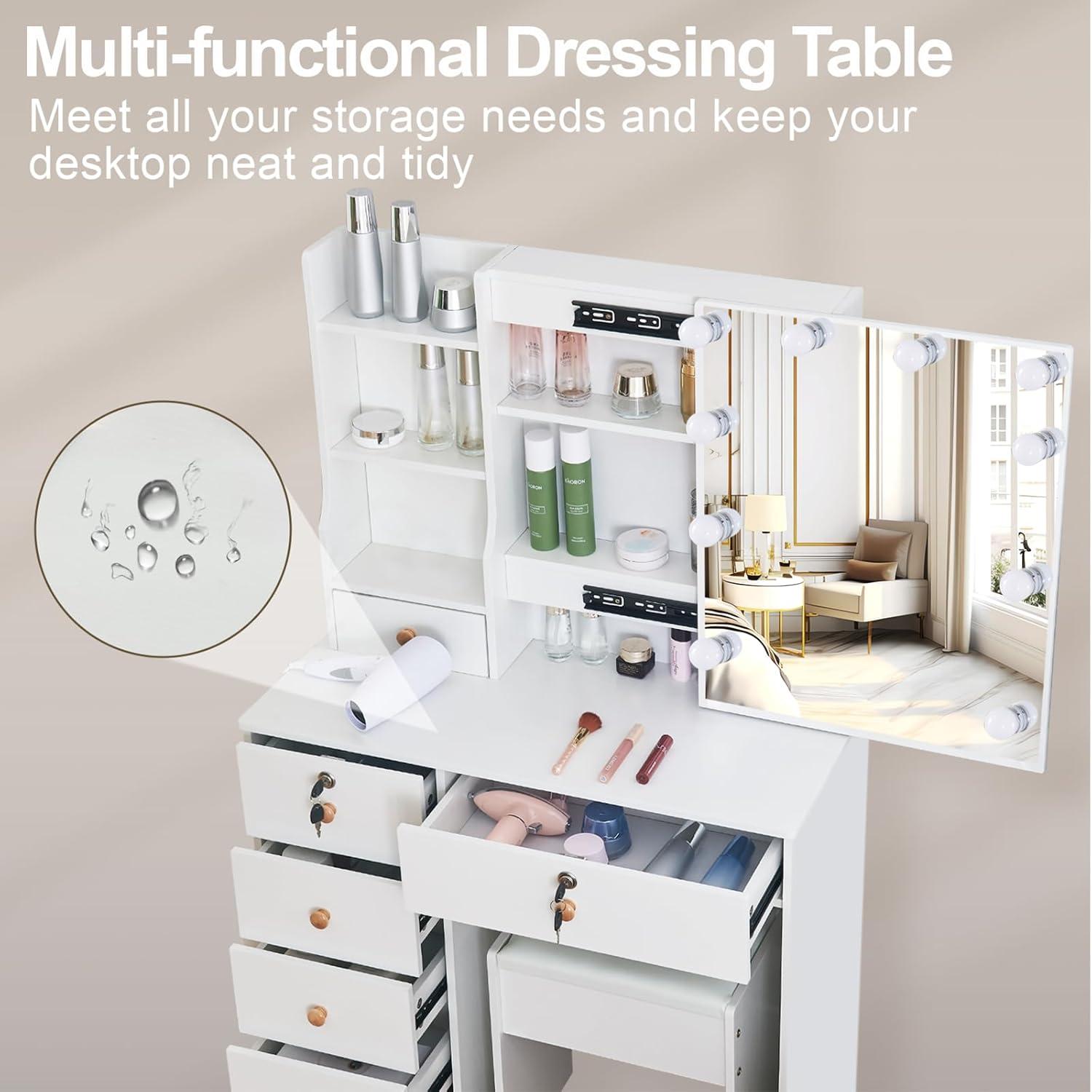 Schminktisch mit verstellbaren 10 LED Lampen Beleuchtung Makeup Organizer