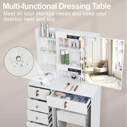 Schminktisch mit verstellbaren 10 LED Lampen Beleuchtung Makeup Organizer