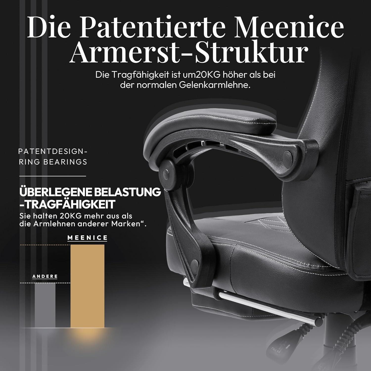 MEENICE Gaming Stuhl mit Taschenfederkissen und Kühlung Gel