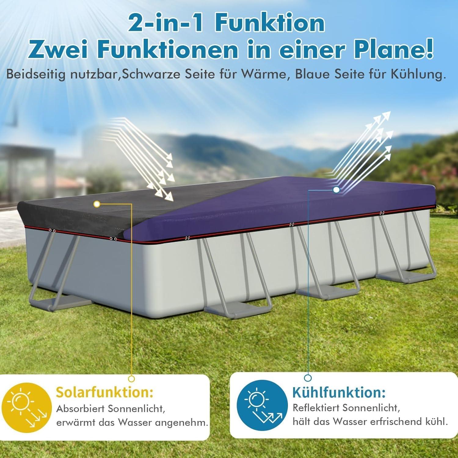 Poolabdeckung 360x260cm Rechteckige UV-resistente Abdeckplane für Pools 280x180 bis 320x220cm