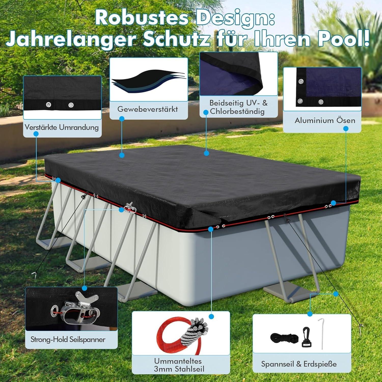 Poolabdeckung 360x260cm Rechteckige UV-resistente Abdeckplane für