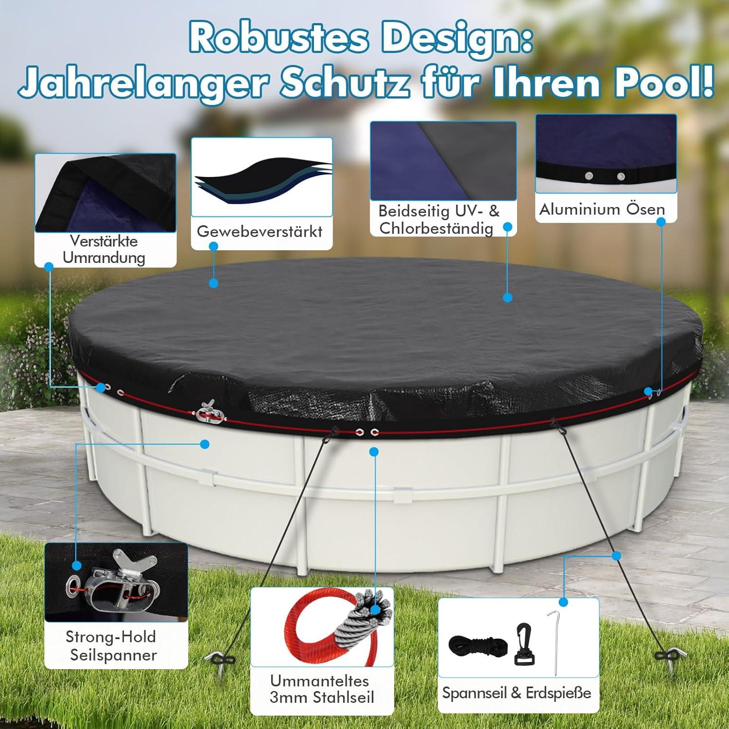 Poolabdeckung rund Ø420cm für runde Pools Ø320-380cm UV-resistent