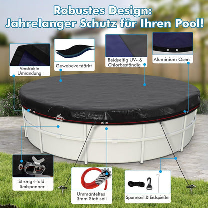 Poolabdeckung rund Ø420cm für runde Pools Ø320-380cm UV-resistent