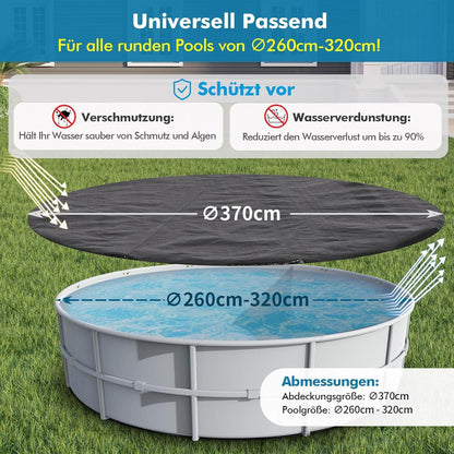 Poolabdeckung rund Ø370cm 2-in-1 Abdeckplane UV-resistent