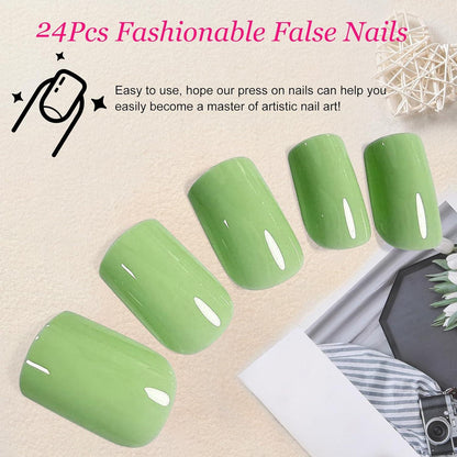 24Pcs Eckig Nägel Avocado Grün Press on Nails, Ballerina
