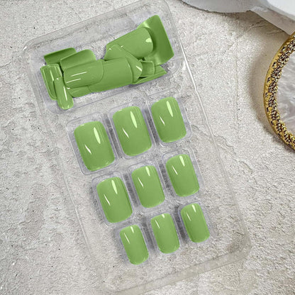 24er Set Eckige Press on Nägel Kurz Avocado Grün