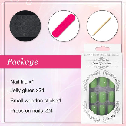 24Pcs Eckig Nägel Avocado Grün Künstliche Full Cover Press on Nails