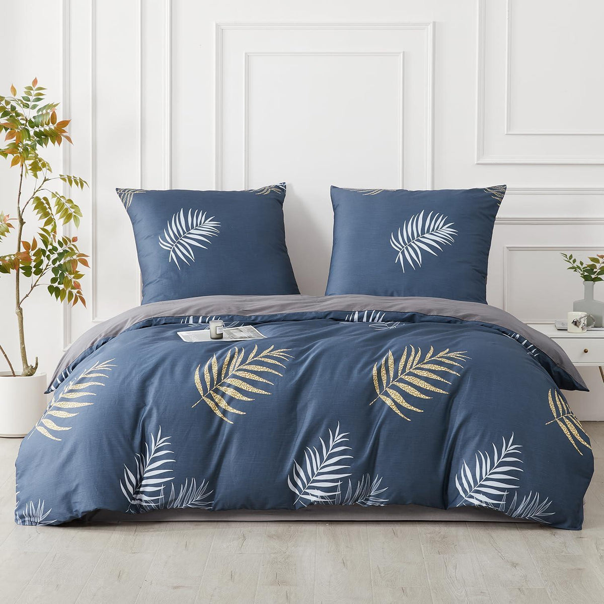 Blaues Bettwäsche-Set 200x220 cm, Baumwolle, 3-teilig