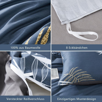 Blaues Bettwäsche-Set 200x220 cm, Baumwolle, 3-teilig