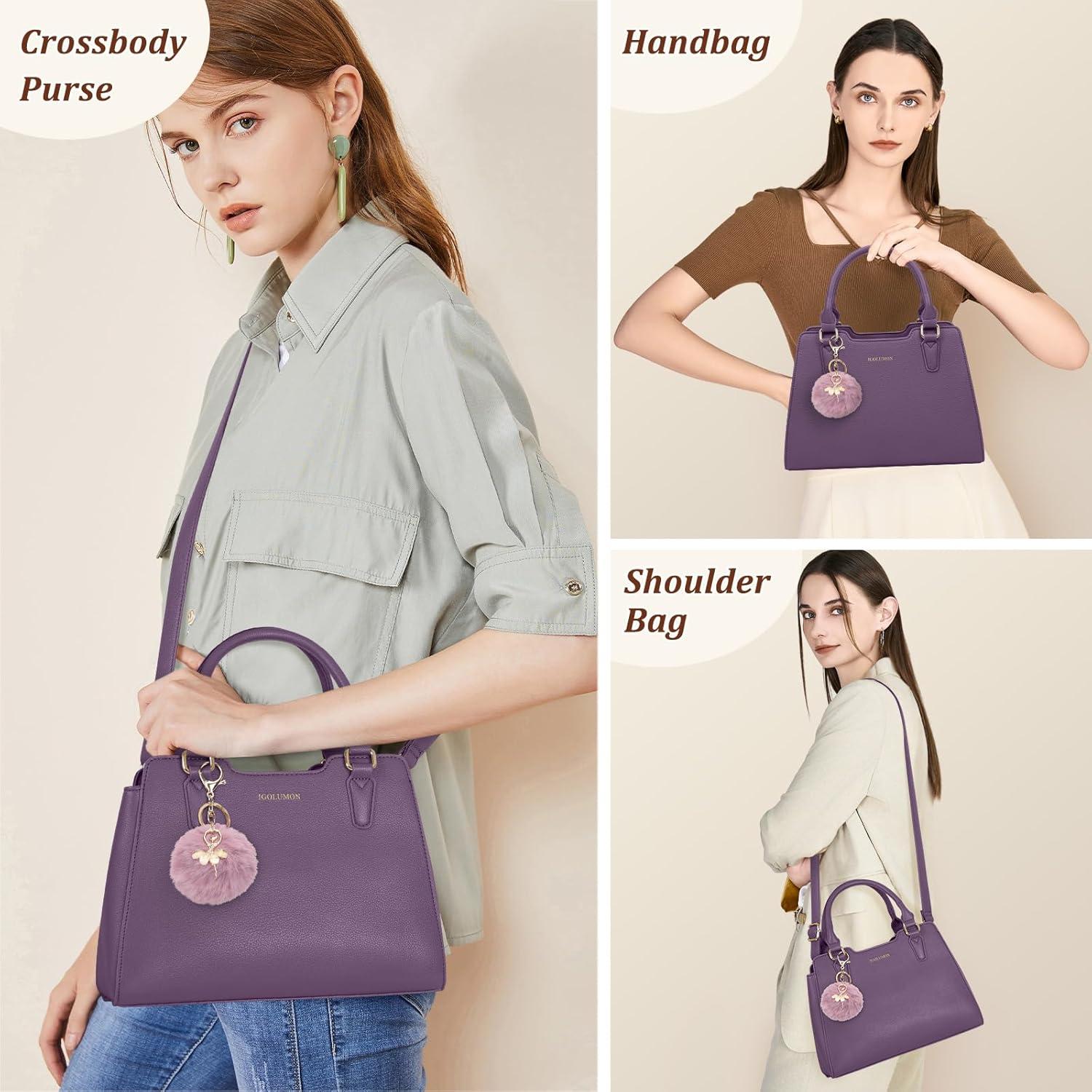 IGOLUMON Damen Handtasche Mittelgroß Leder Henkeltasche Schwarz