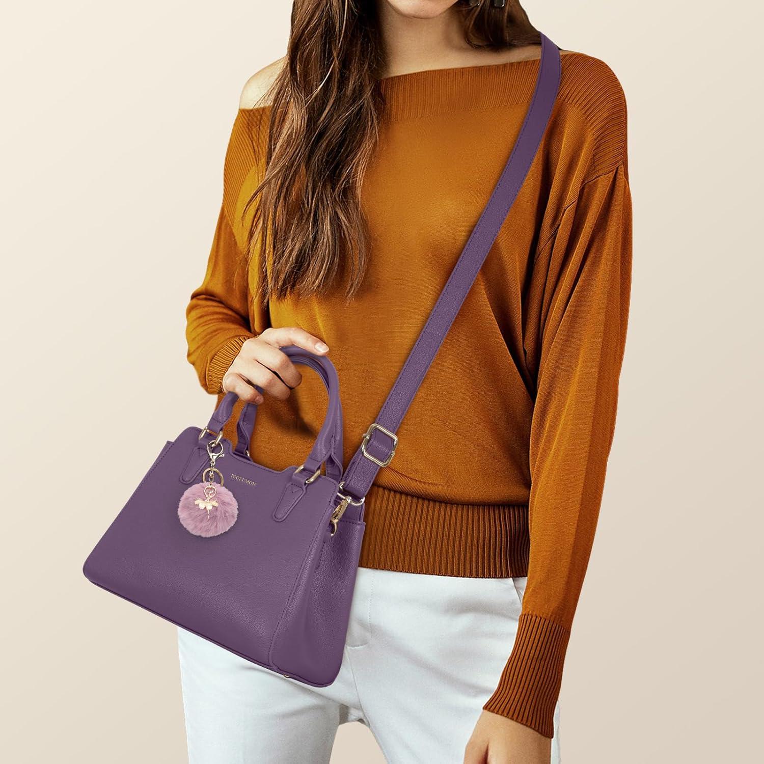 IGOLUMON Damen Handtasche Mittelgroß Leder Henkeltasche Lila