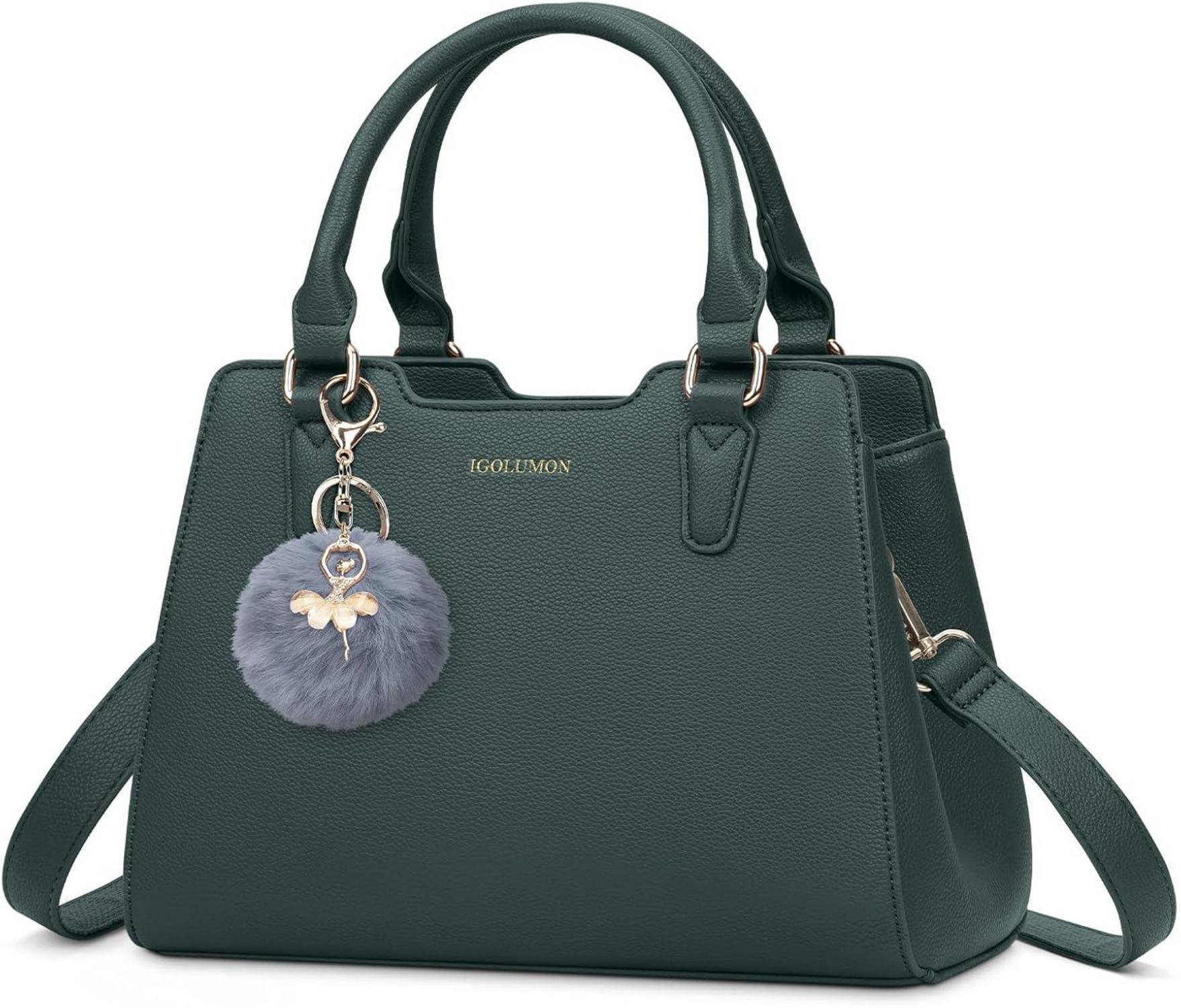 Damen Handtasche Mittelgroß Leder Henkeltasche Tote Bag Dunkelgrün