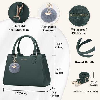 Damen Handtasche Mittelgroß Leder Henkeltasche Tote Bag Dunkelgrün