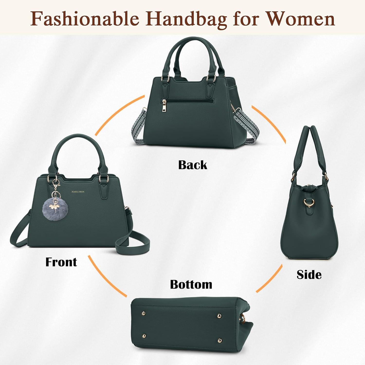 IGOLUMON Damen Handtasche Mittelgroß Leder Dunkelgrün