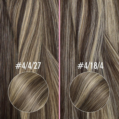 Echthaar Nano Ring Extensions Balayage Dunkelbraun Karamellblond 55cm