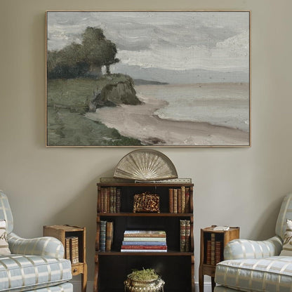 Vintage Meereslandschaft Leinwandbild mit Holzrahmen 50x75 cm