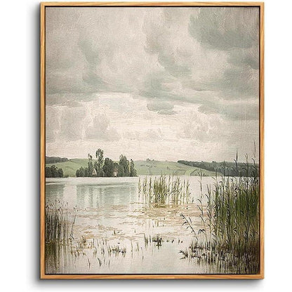 Vintage Leinwandbild mit Holzrahmen, dänische See Landschaft