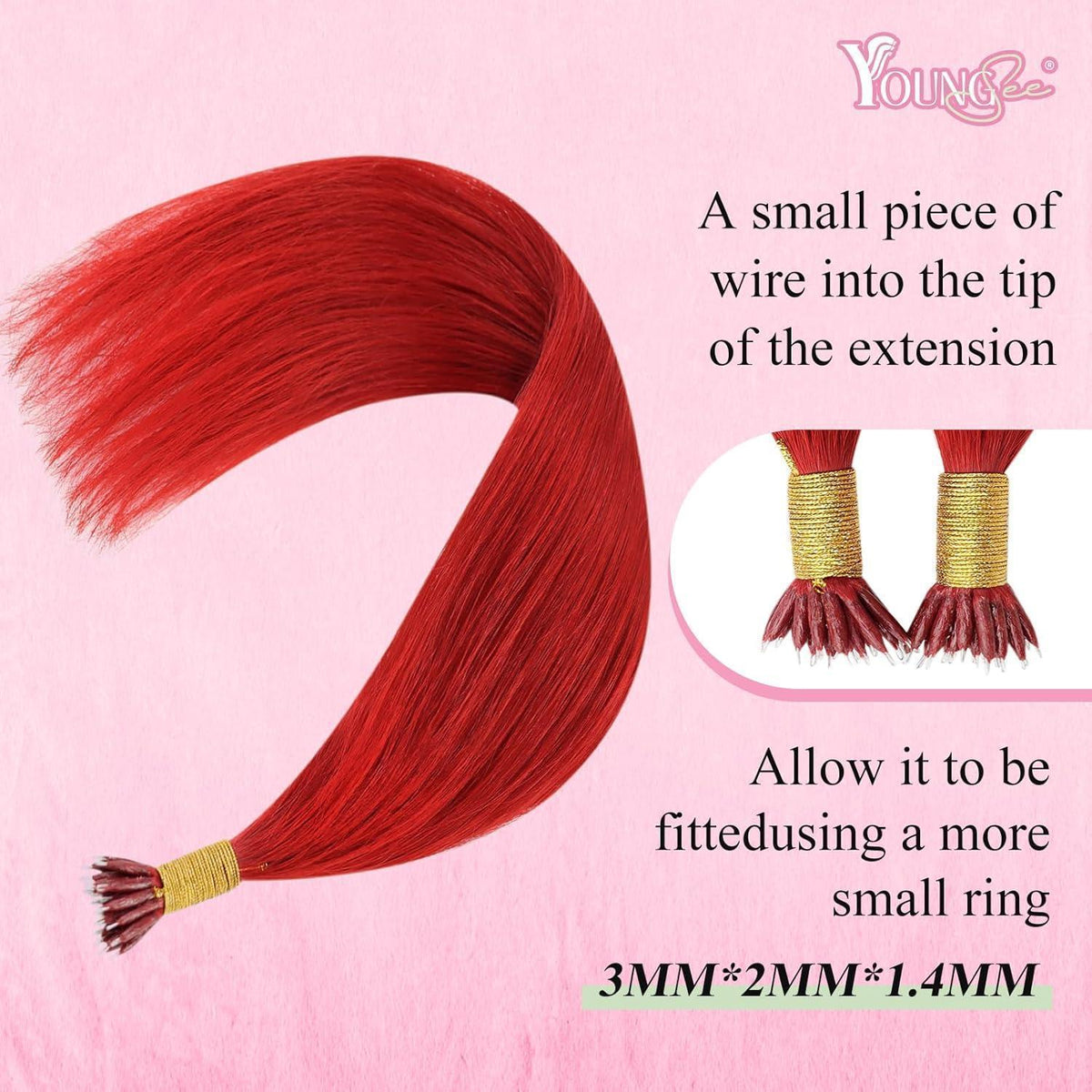 Rot 50cm Echthaar Nano Ring Extensions – Remy Haarverlängerung