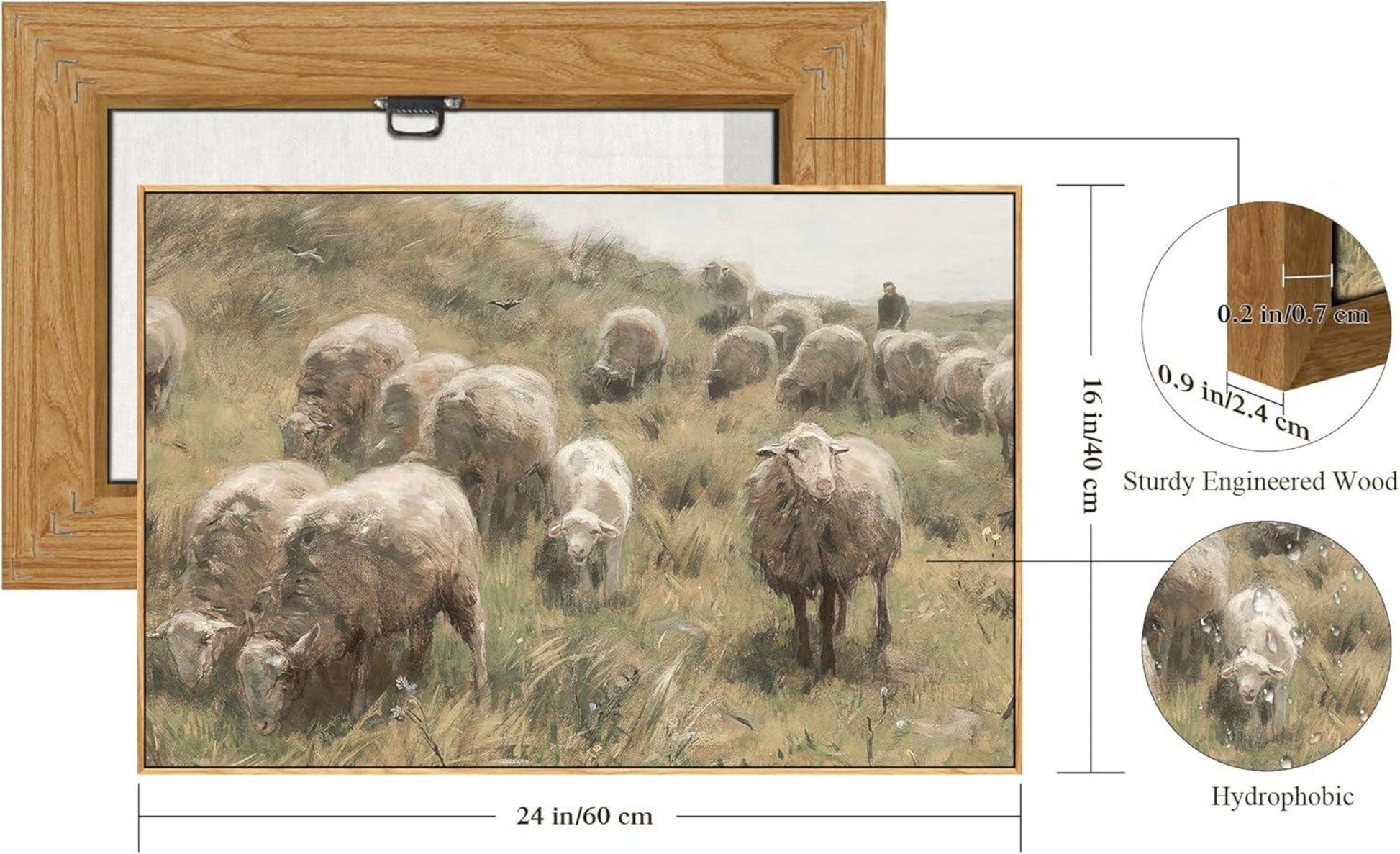 Vintage Leinwandbild mit Rahmen 40x60 cm Schafherde Wiese Wanddeko