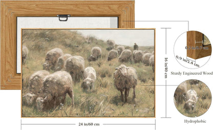 Vintage Leinwandbild mit Rahmen 40x60 cm Schafherde Wiese Wanddeko