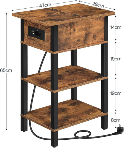 Beistelltisch mit Ladestation, Flip-Top Ablage, Braun/Schwarz