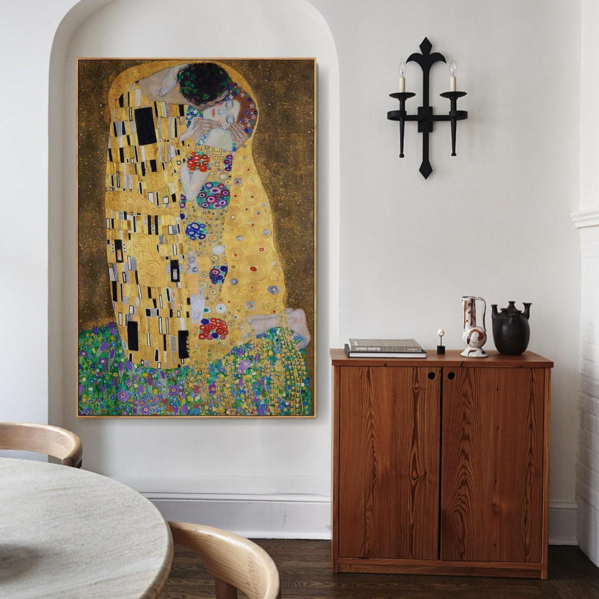 Vintage Leinwandbild "Der Kuss" mit Holzrahmen 50x75 cm