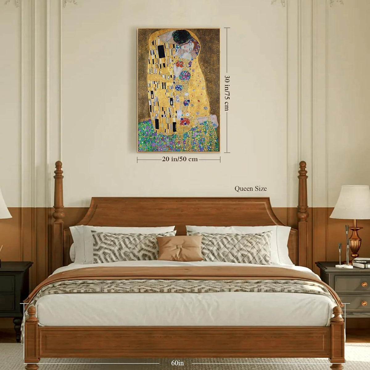 Vintage Leinwandbild "Der Kuss" mit Holzrahmen 50x75 cm