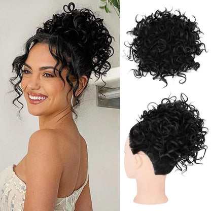 Messy Bun Haarteil Lockige Duttverlängerung Schwarz