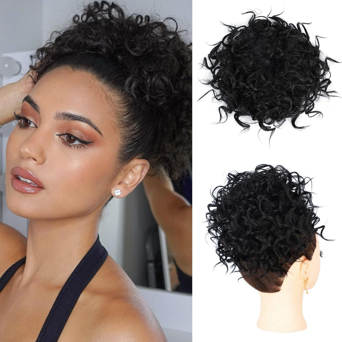 Messy Bun Haarteil Lockige Duttverlängerung Schwarz