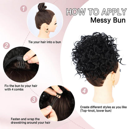 Messy Bun Haarteil Lockige Duttverlängerung Schwarz