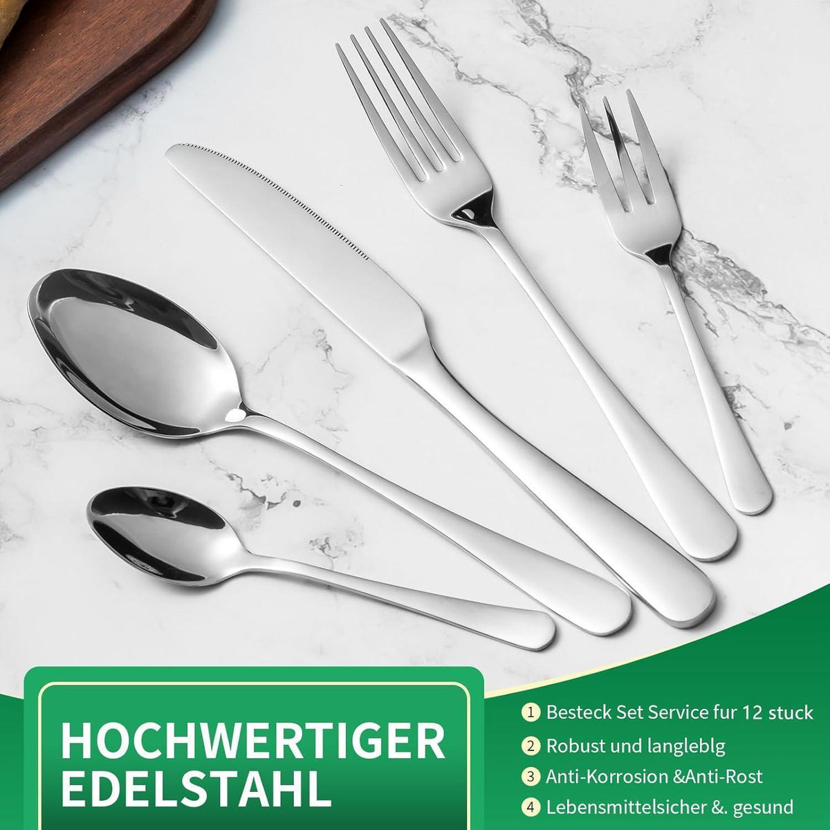 60-teiliges Edelstahl Besteckset für 12 Personen
