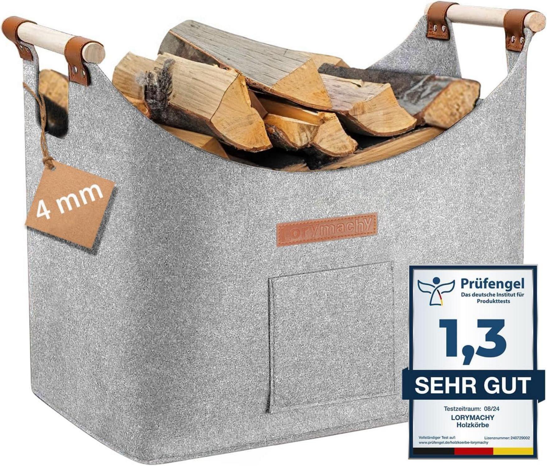 XXL Brennholzkorb filztaschen aus extradickem Filz in Hellgrau