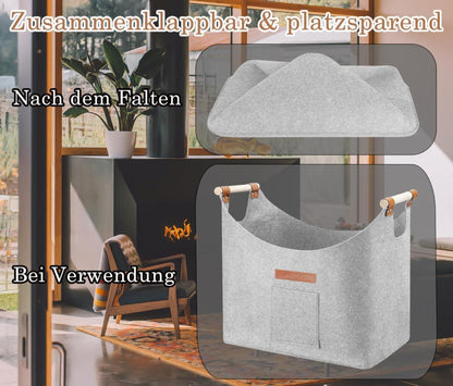 XXL Brennholzkorb filztaschen aus extradickem Filz in Hellgrau