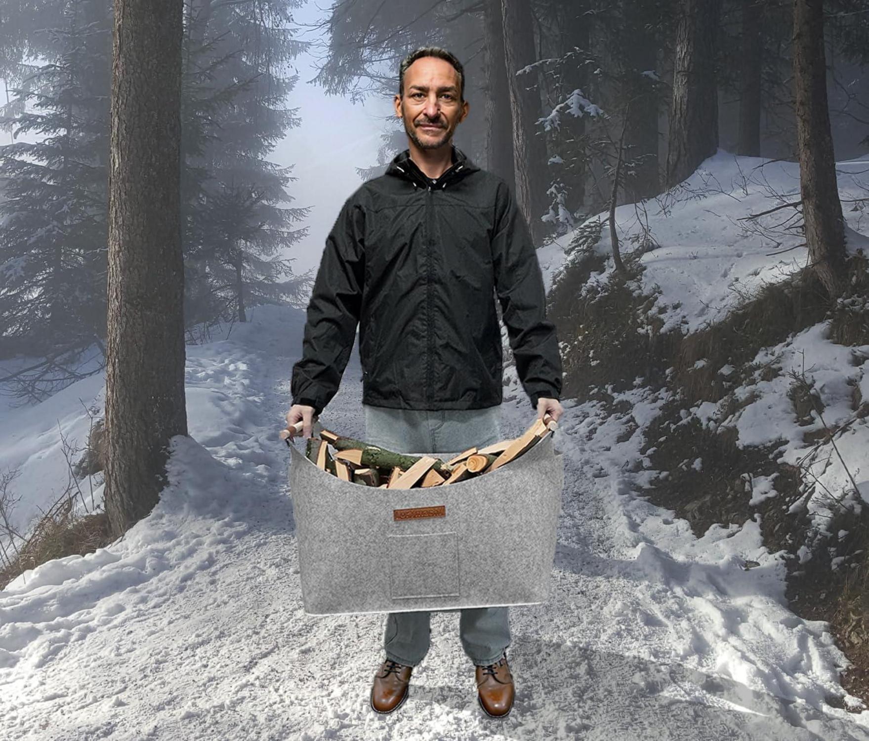 XXL Brennholzkorb aus Filz für Kaminholz und Feuer - Groß und