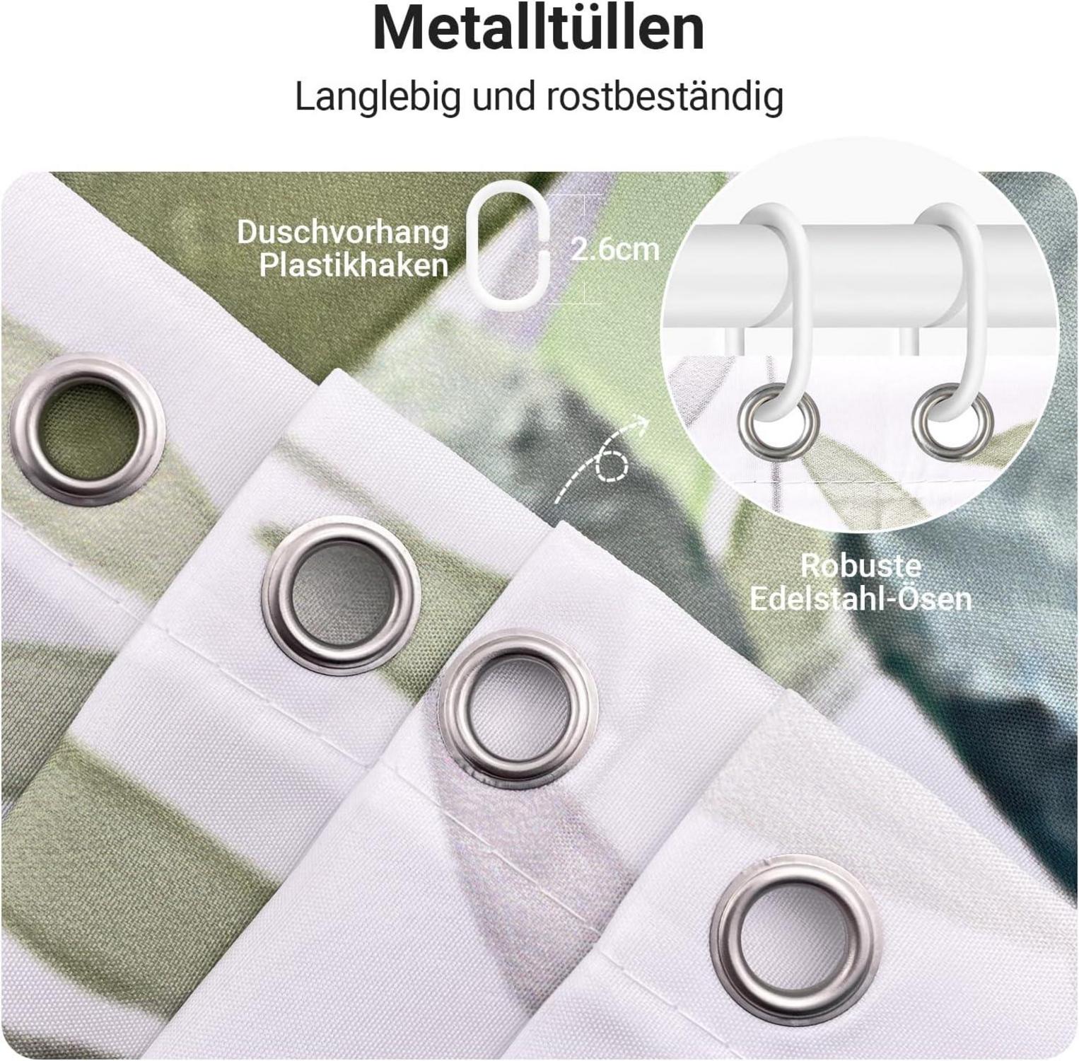 Duschvorhang Blätter 120x200cm Antischimmel Wasserdicht Textil 8 Ringe