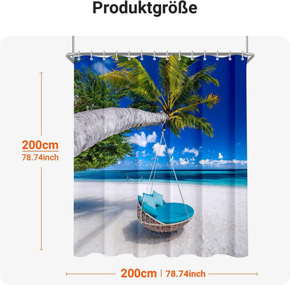 Duschvorhang 200x200cm Strandmuster wasserabweisend mit beschwertem