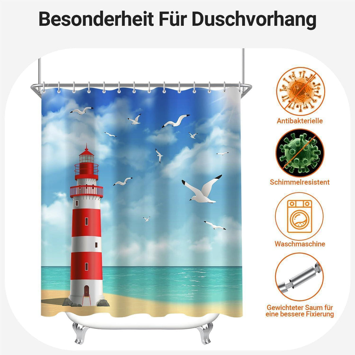 Duschvorhang Leuchtturm 200x200cm Wasserabweisend & Antischimmel