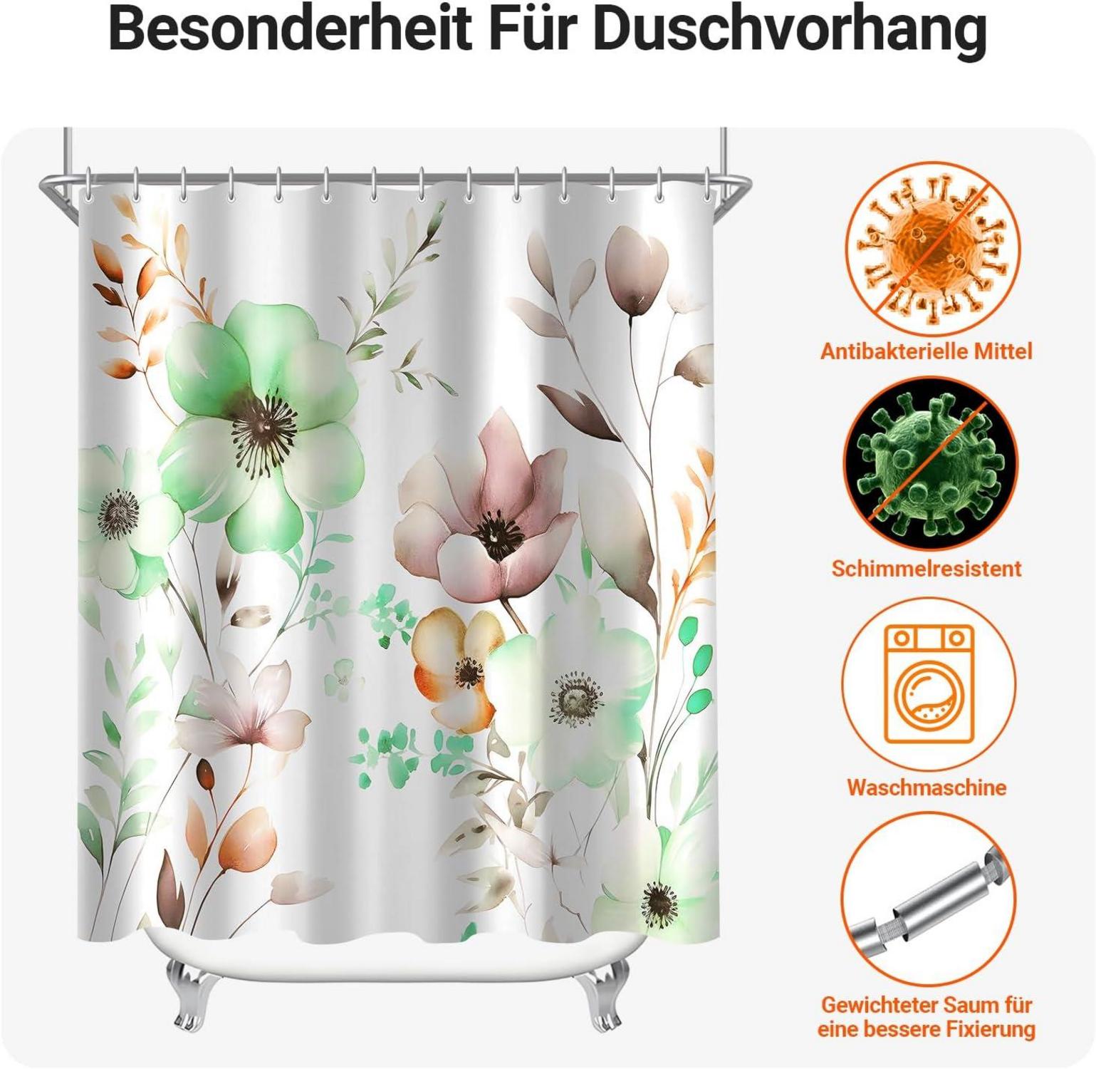 Duschvorhang Blumen Zeichnen 200x200cm Wasserabweisend Textil