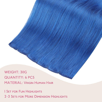Blaues Clip-In Echthaar 60cm - 30g Remy Haarverlängerung