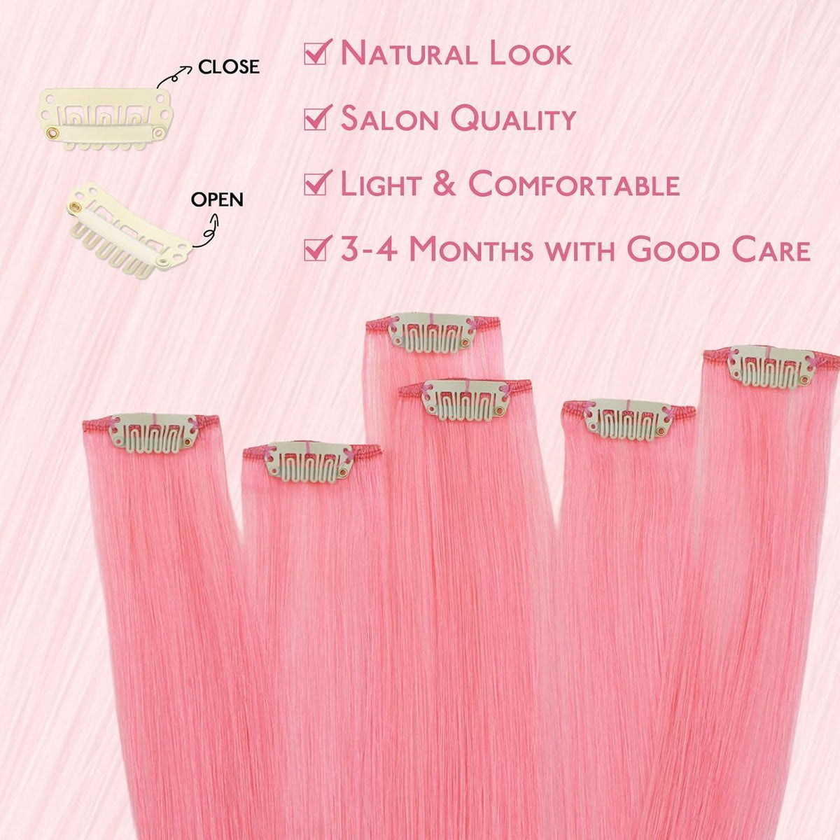 Pfirsich Rosa Clip-In Haarverlängerung Echthaar 35cm 30g