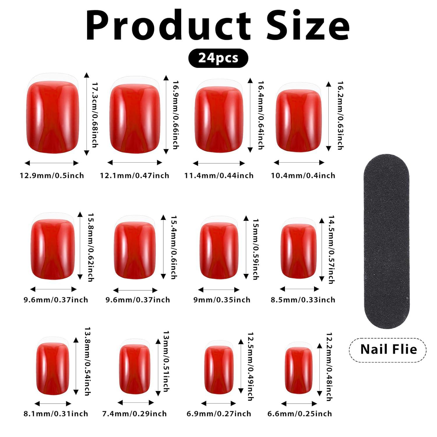 24 Stück Kurze Rote Selbstklebende Acryl Fingernägel