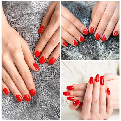 24er Pack Kurze Glänzende Rote Acryl Nägel Selbstklebend French Fake Nägel
